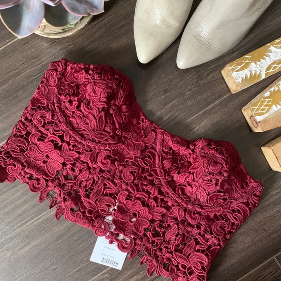 Kimchi Blue Tops - NWT wine bustier crochet lace top by kimchi blue